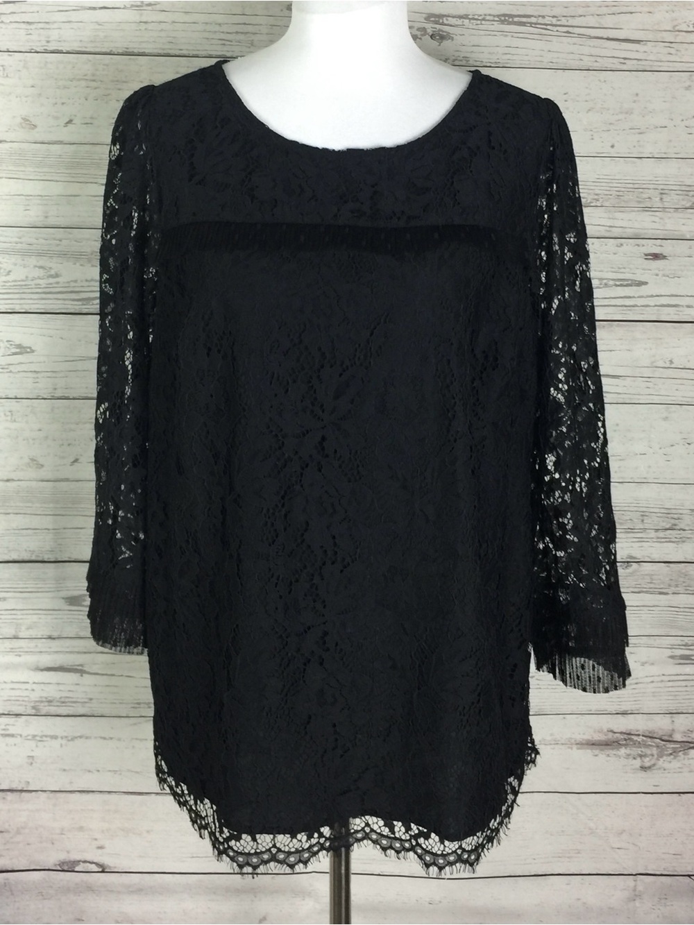 Talbots Woman Plus Size X Black Lace Overlay 3/4 Sleeve Top Blouse Side Zip NWT